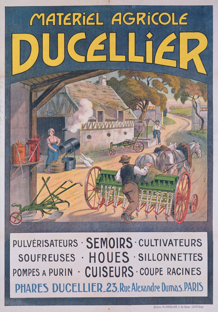 Affischreklam för Ducellier jordbruksutrustning, 1920 av French School