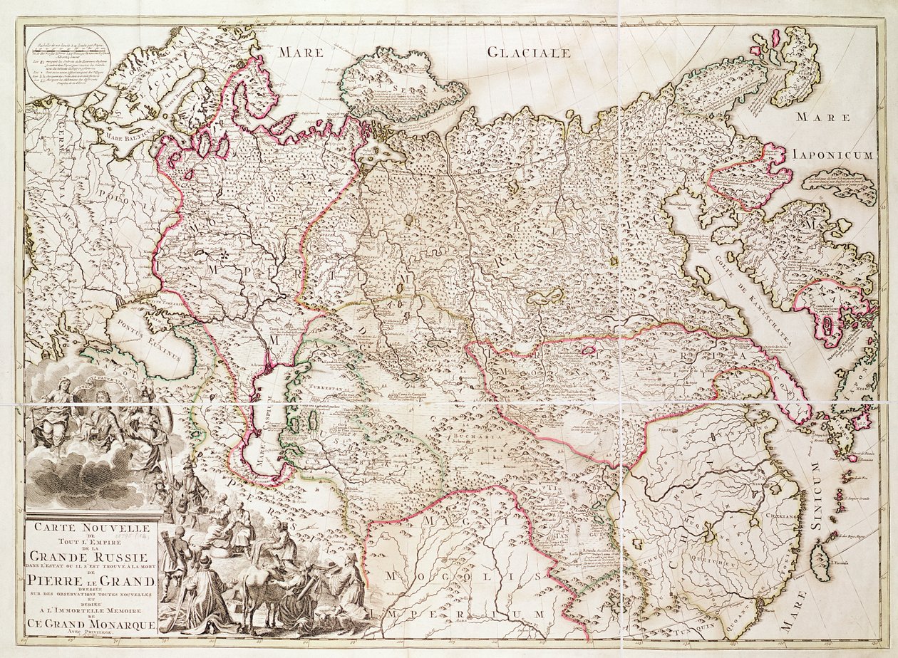 Ryssland, ca 1725 (handkolorerad gravyr) av French School