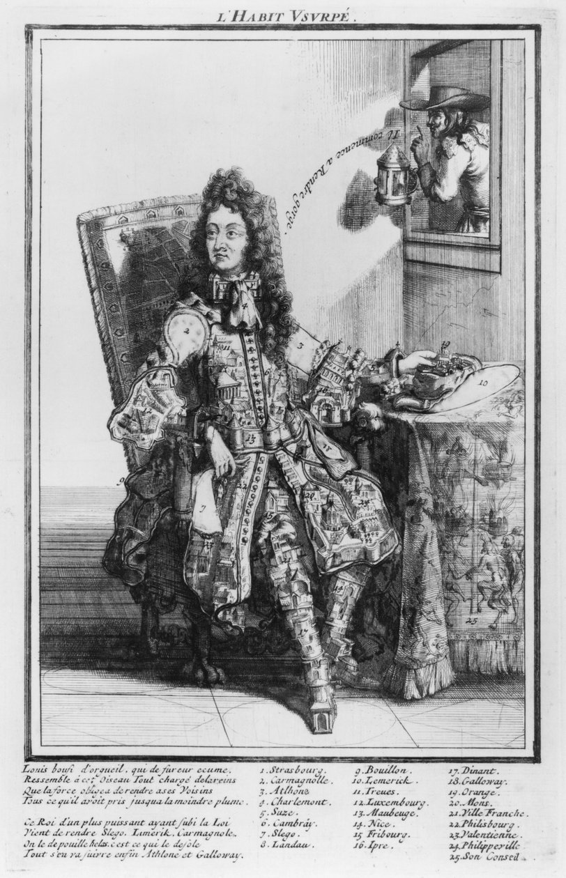 Satirical cartoon lampooning Louis XIV, 1693-1705 swed av French School