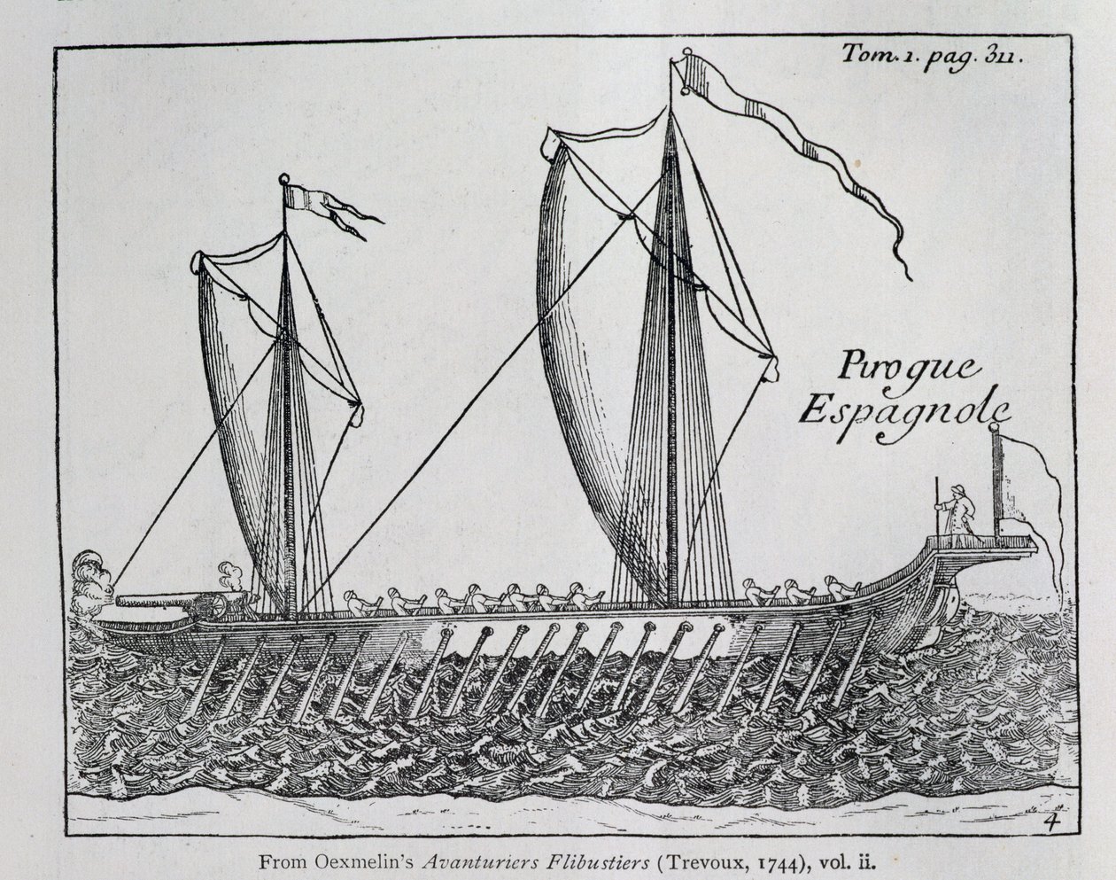 "Spansk skepp", från Oexmelins Buccaneer Adventurers, vol ii, Trevoux, 1744 av French School