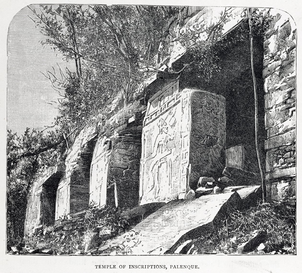Temple of Inscriptions, Palenque, från "The Ancient Cities of the New World", av Claude-Joseph-Desire Charnay, pub. 1887 av French School
