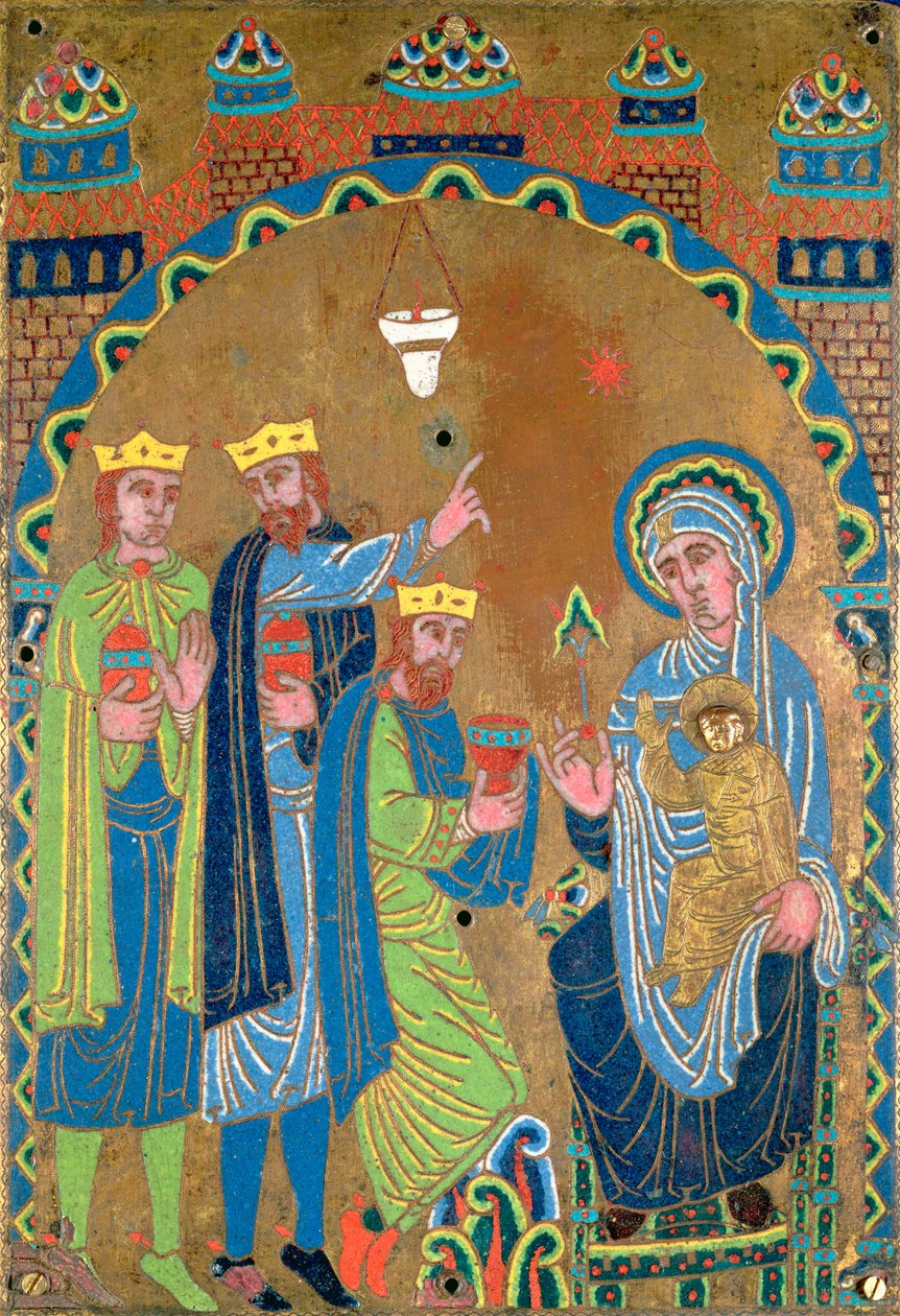 The Adoration of the Magi, c.1189 (champleve-emalj på koppar) av French School