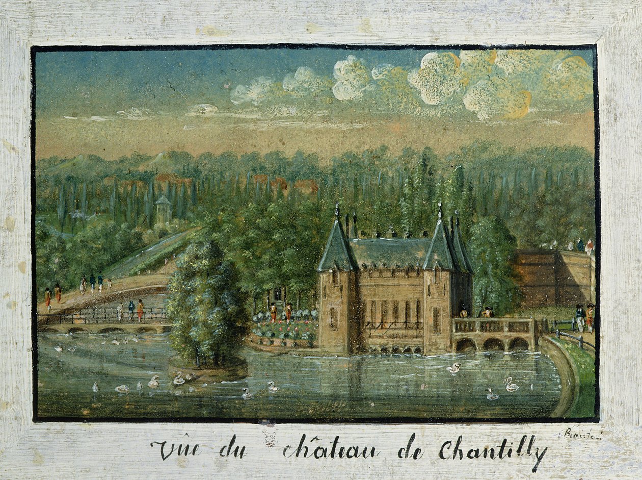 Chateau de Chantilly (olja på papper) av French School