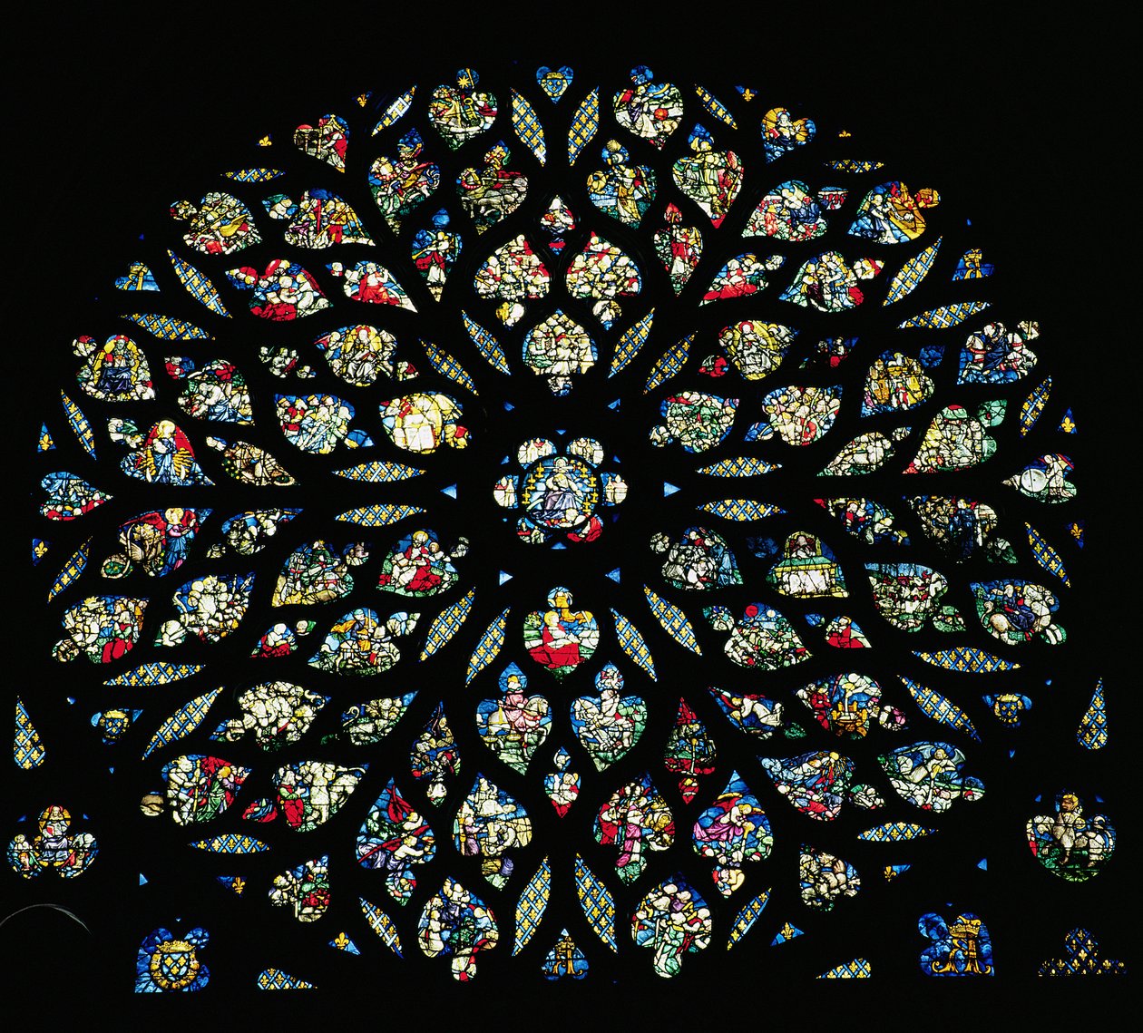 Johannes uppenbarelse, rosenfönster (målat glas) av French School