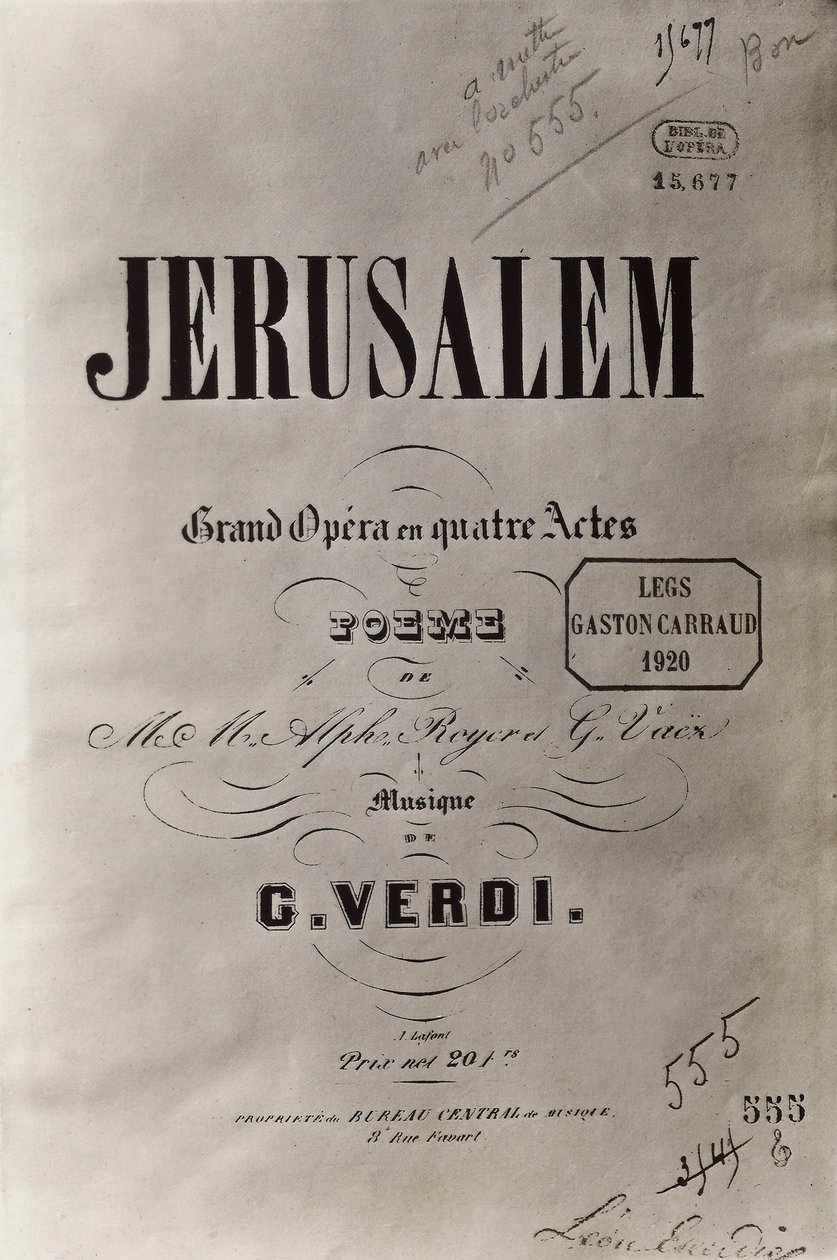 Titelsidan för operan Jerusalem, c.1847 av French School