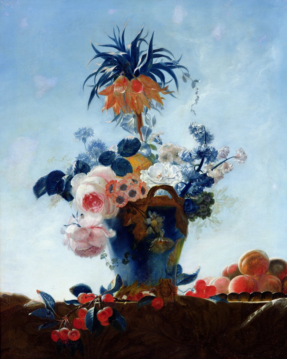 Vase med blomster swed av French School