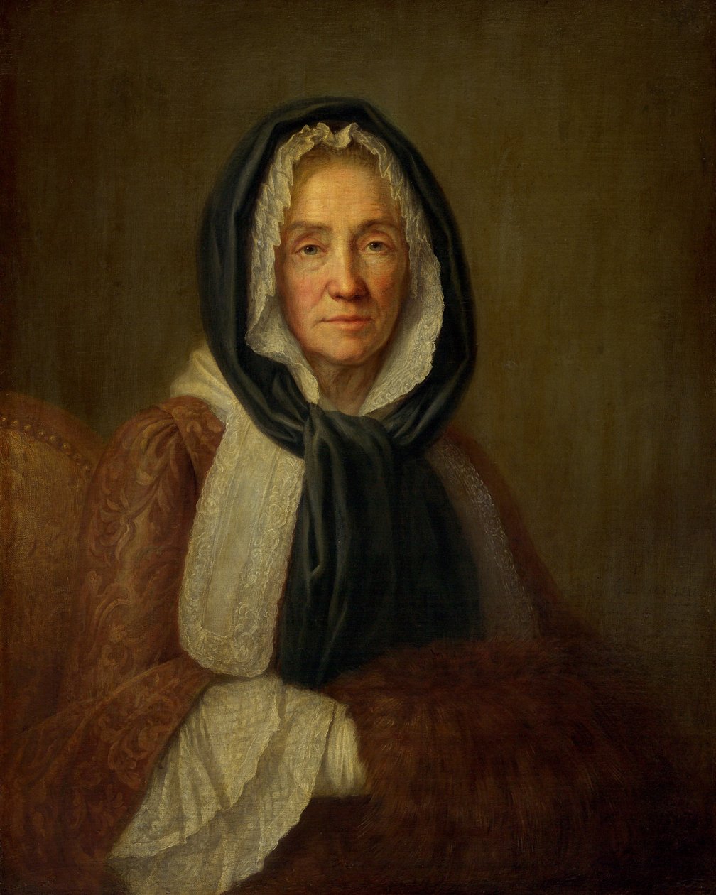 Gammal kvinna med en muff av French 18th Century