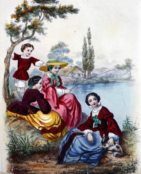 A Fishing Party (färg litho) av French School