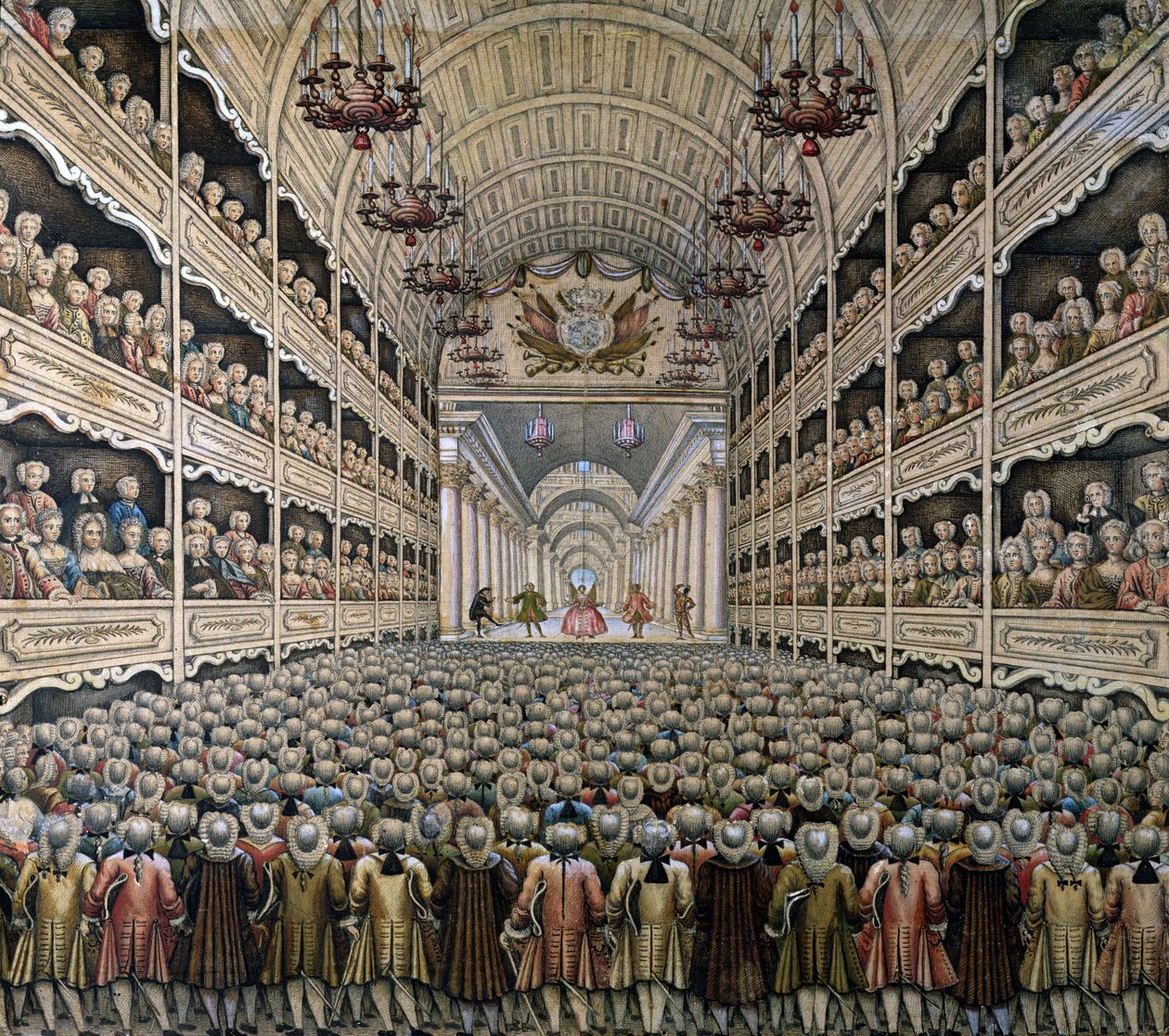 En fransk teater (färggravyr) av French School