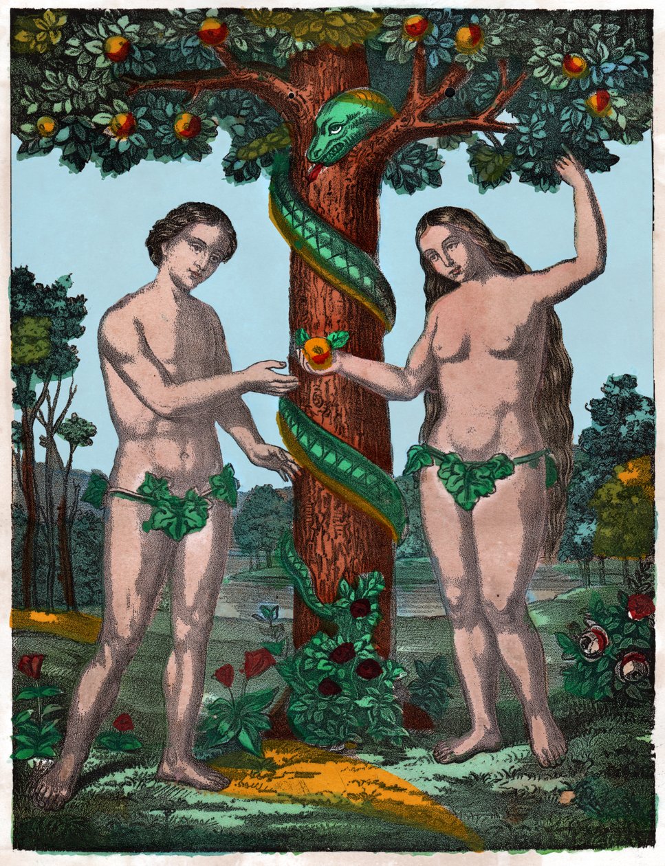 Adam och Eva. (gravyr, cirka 1880) av French School