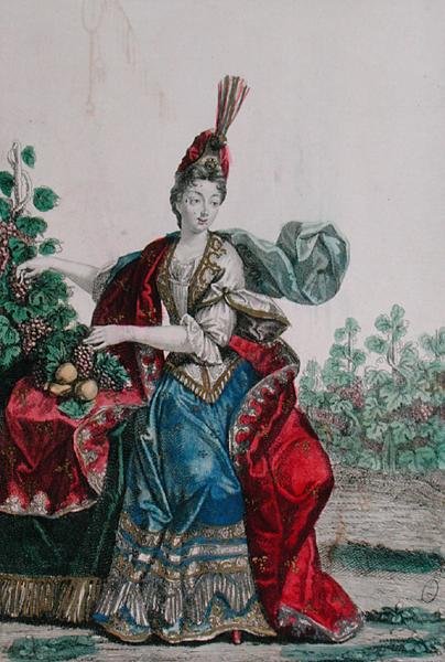 Allegory of Autumn (färgad gravyr) av French School