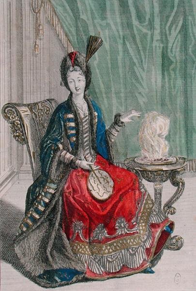 Allegory of Winter (färgad gravyr) av French School