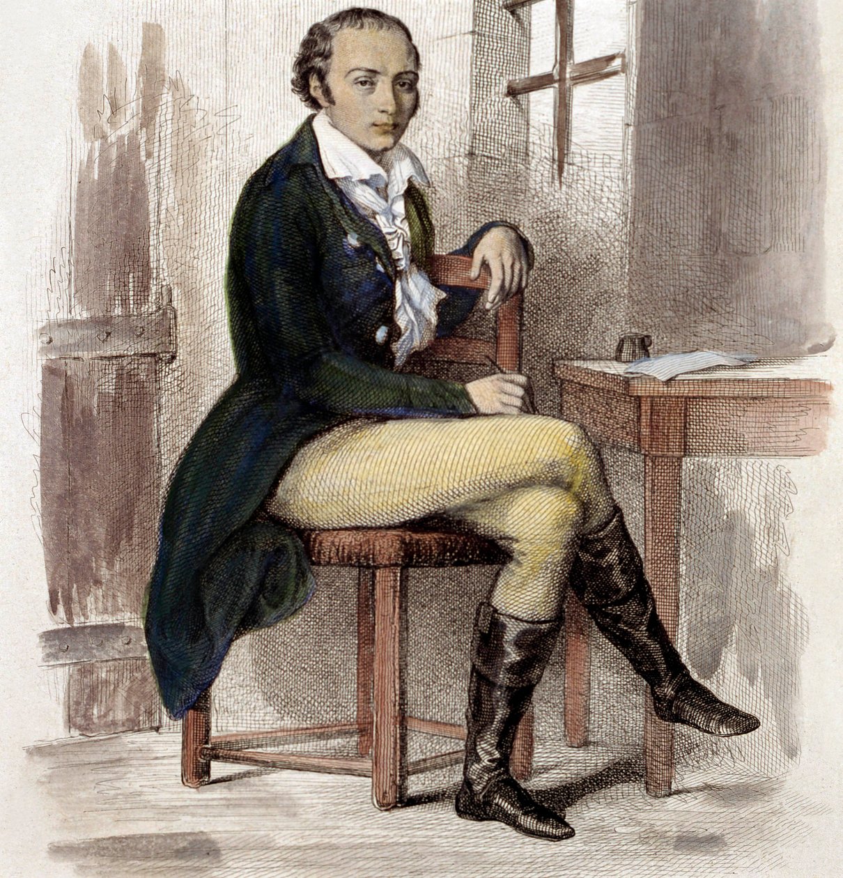 Andre Chenier (färggravyr) av French School