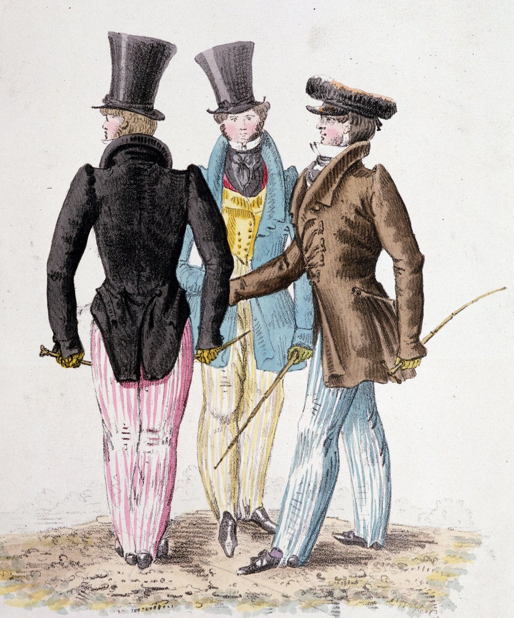 Anglomaner, män i kostym - litho av French School