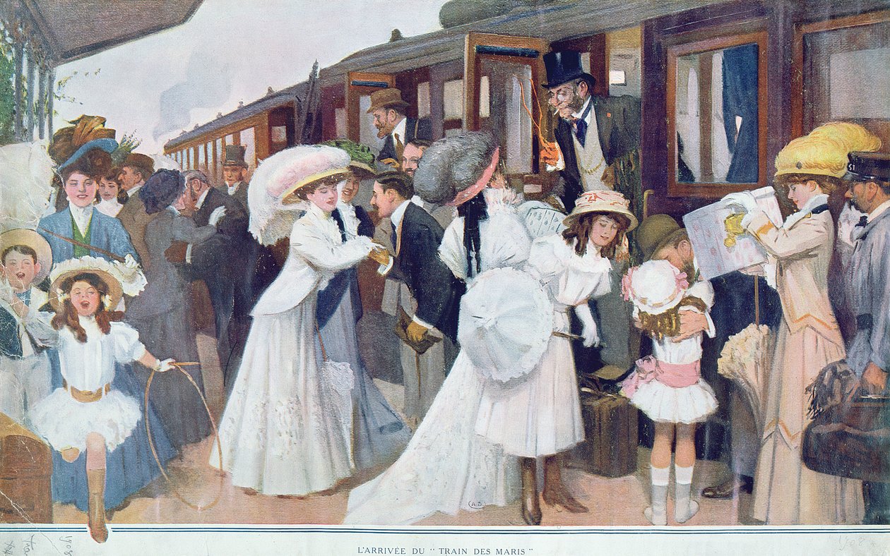 Makarnas ankomst med tåg, 1908 av French School