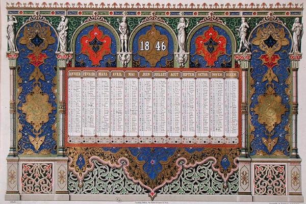Kalender för 1846, ca 1845 (färg litho) av French School