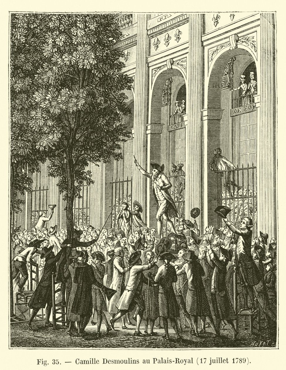 Camille Desmoulins på Palais-Royal, 17 juli 1789 av French School