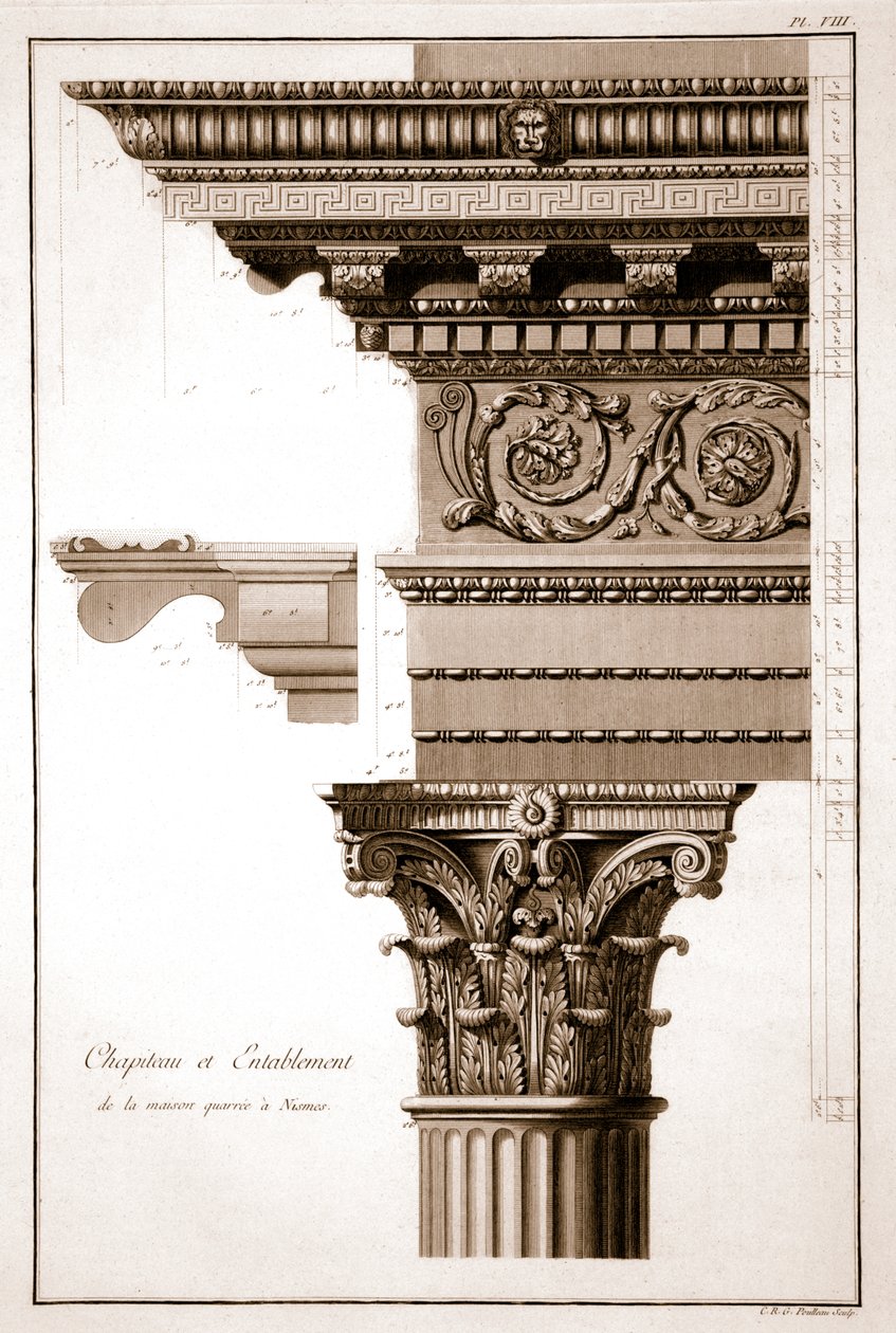 Capital & Entablature, Maison Carrée, Nimes, Frankrike av French School