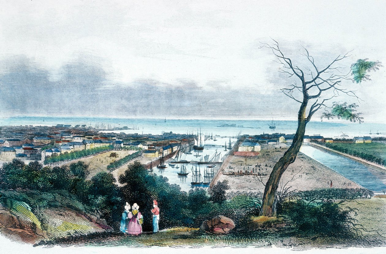 Cherbourg, Normandie (färggravyr) av French School
