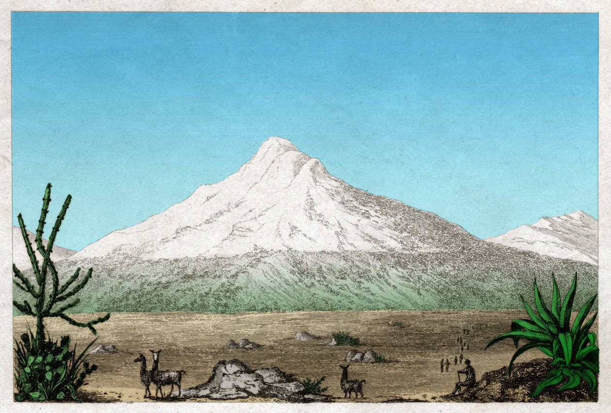 Chimborazo vulkan. (gravyr, ca 1840) av French School