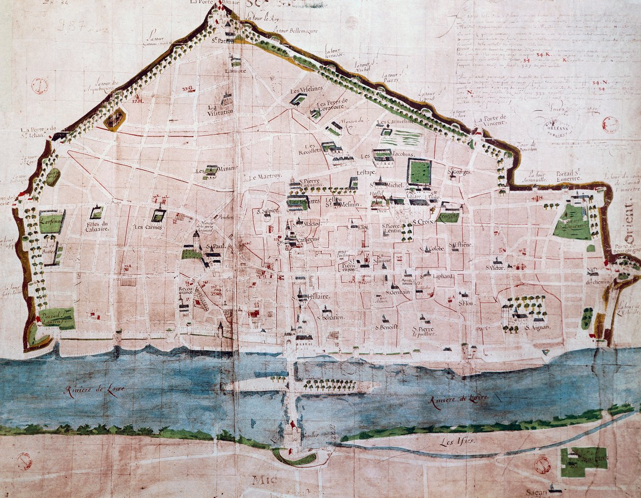 Stadskarta över Orleans, Frankrike av French School