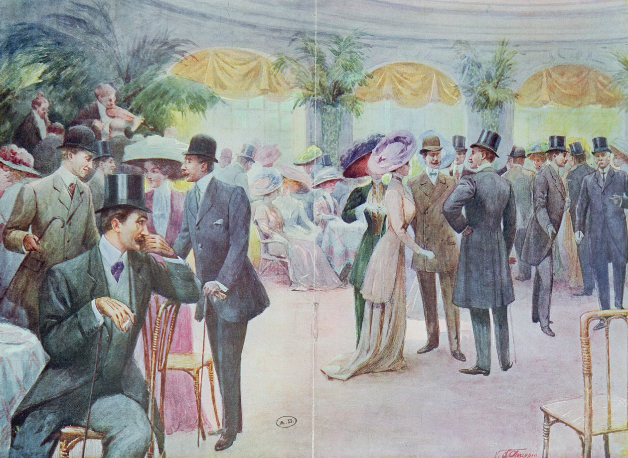 Modeskylt som föreställer en föreningssammankomst, 1908 av French School