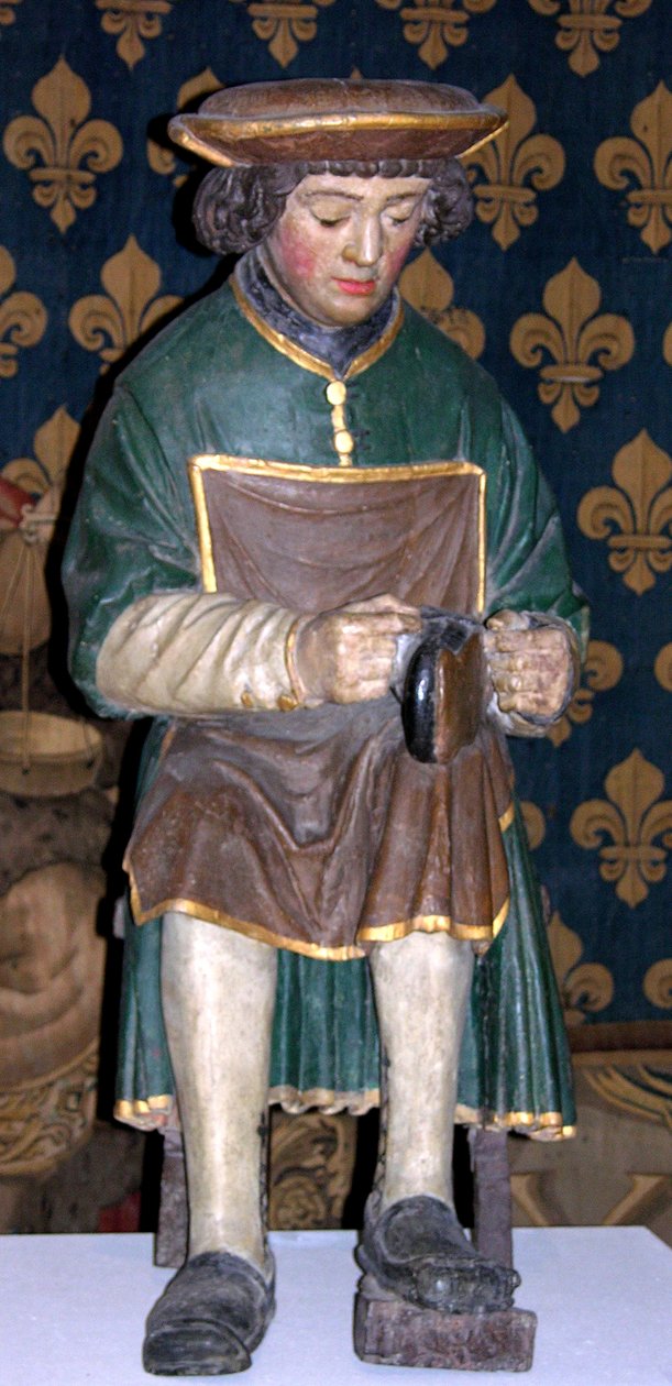 Figur av St. Crispin (polykromt trä) av French School