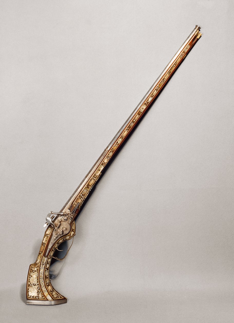 Flintlock-gevär (trä och metall) av French School