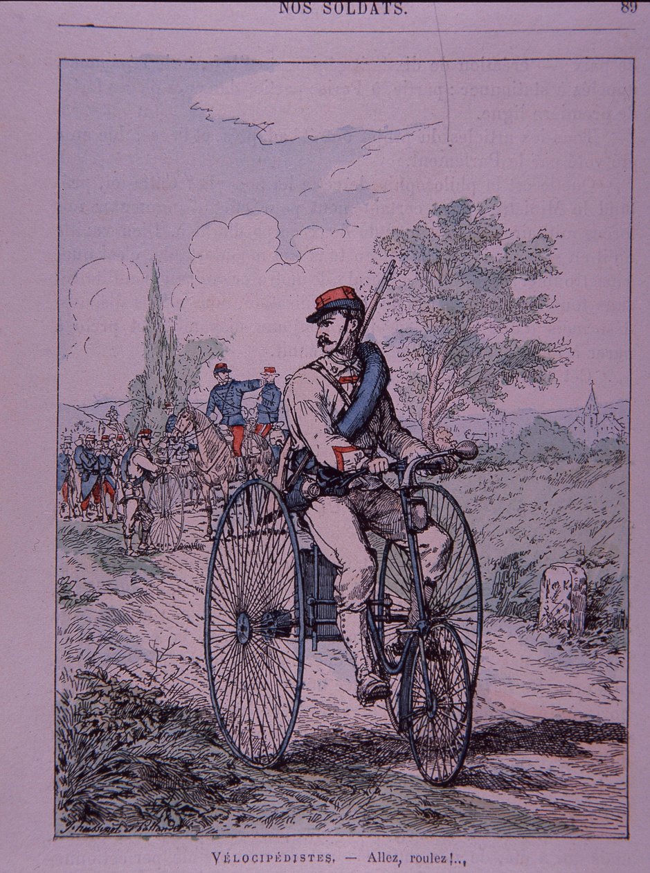 Franska armén trehjuling ryttare (velocipediste) av French School
