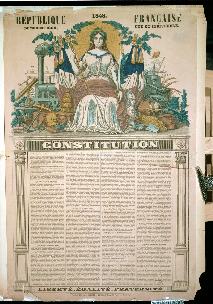 Franska republiken, konstitution 1848 (färgstick) av French School