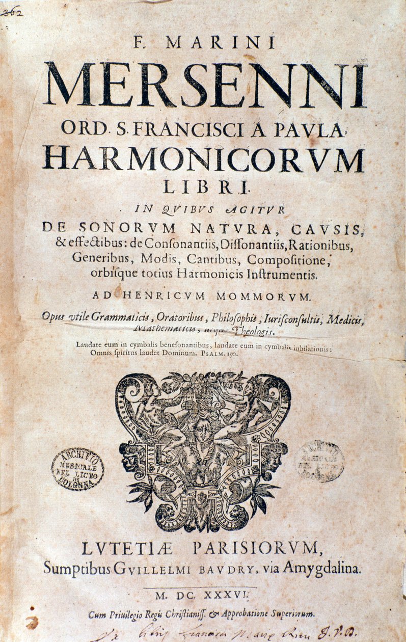 Frontispizbild av Harmonie universelle av Marin Mersenne av French School