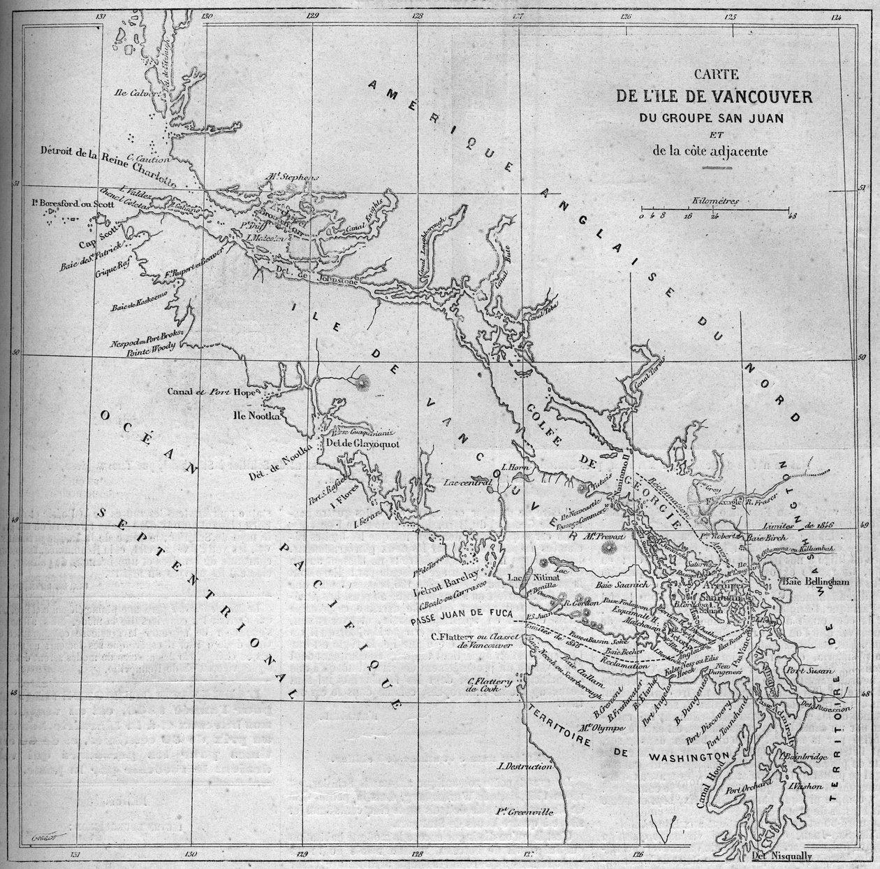 Geografisk karta över Vancouver Island av French School