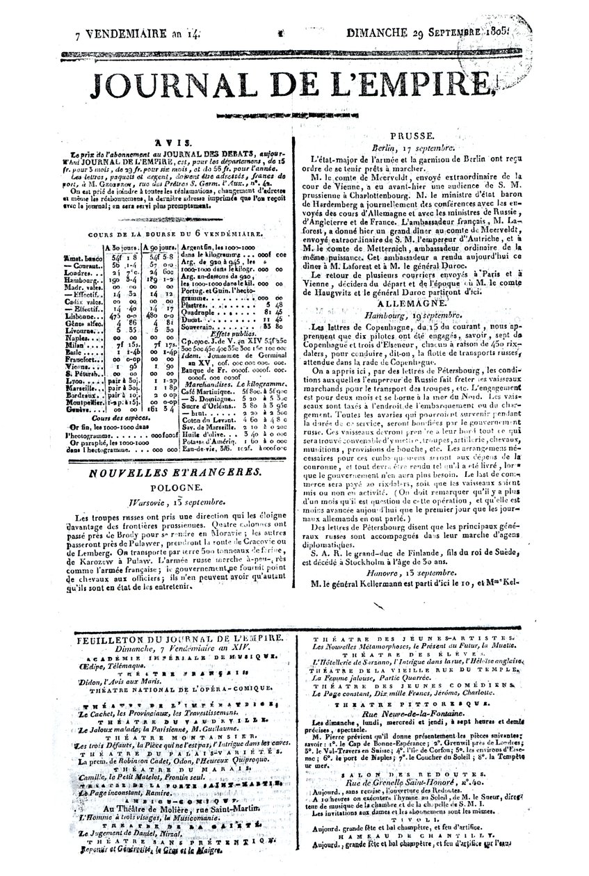 Journal de lEmpire, 29 september 1805 (tryckt) av French School