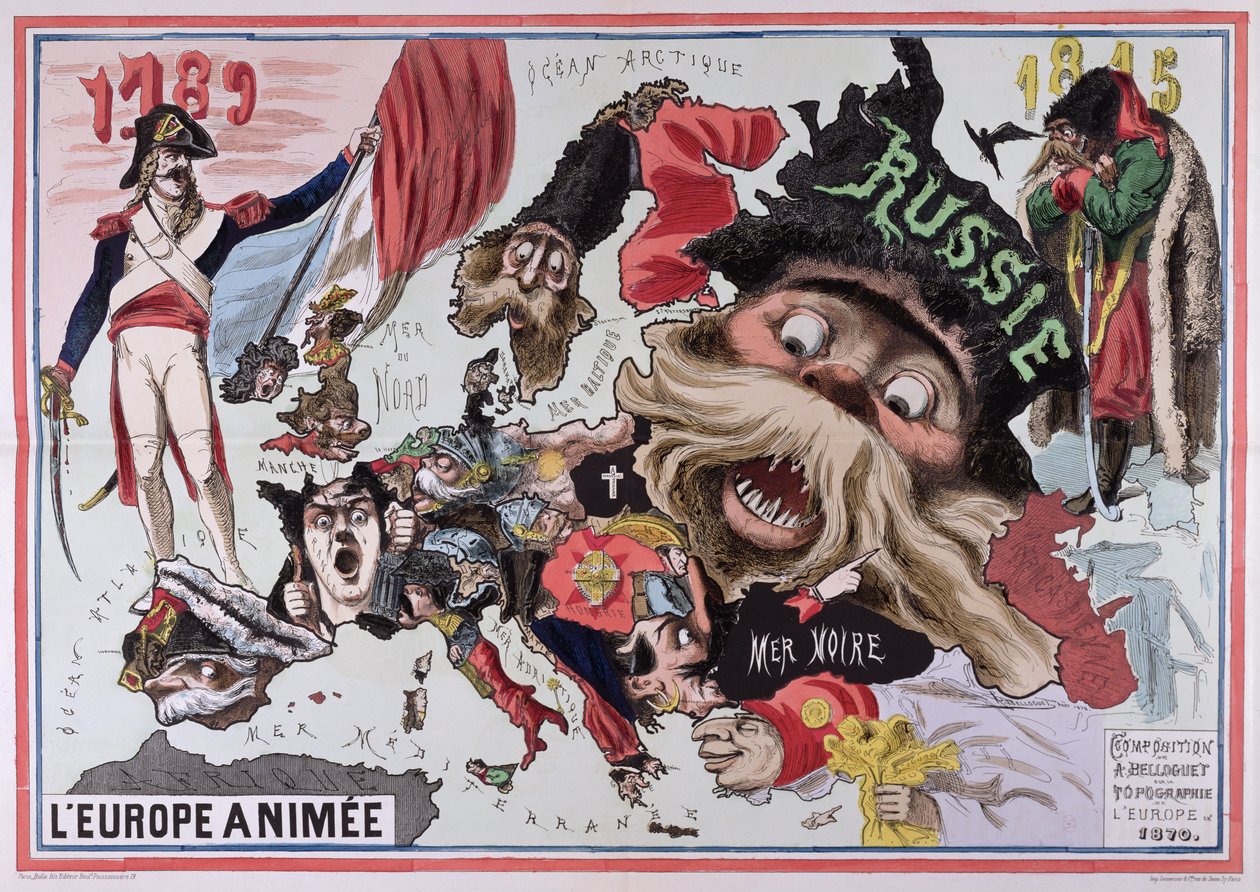 Karta över animerade Europa 1870 av French School