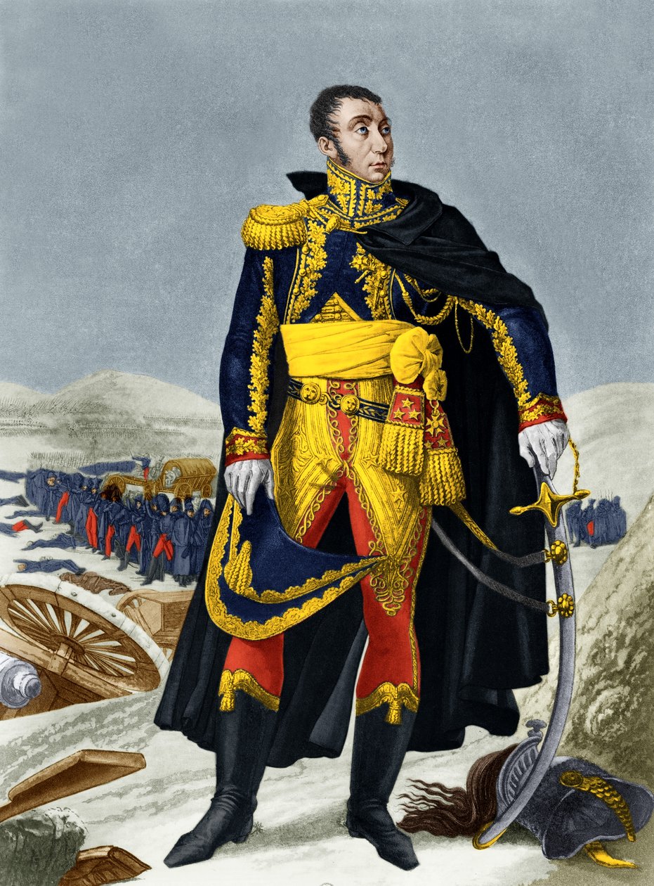 Marechal de Grouchy (färgad gravyr) av French School