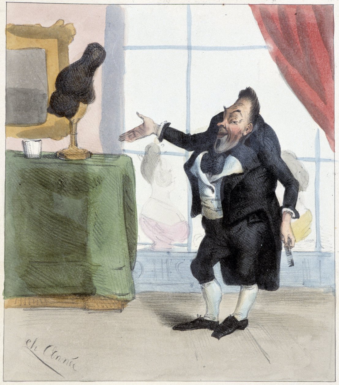 Mayeux peruk, ca. 1850 av French School