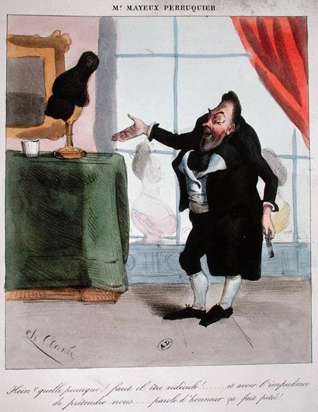 Monsieur Mayeux, perukmakaren, ca 1840 (färg litho) av French School