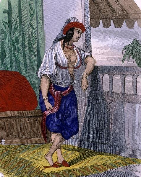 Morisk kvinna, ca 1840 (färgad gravyr) av French School