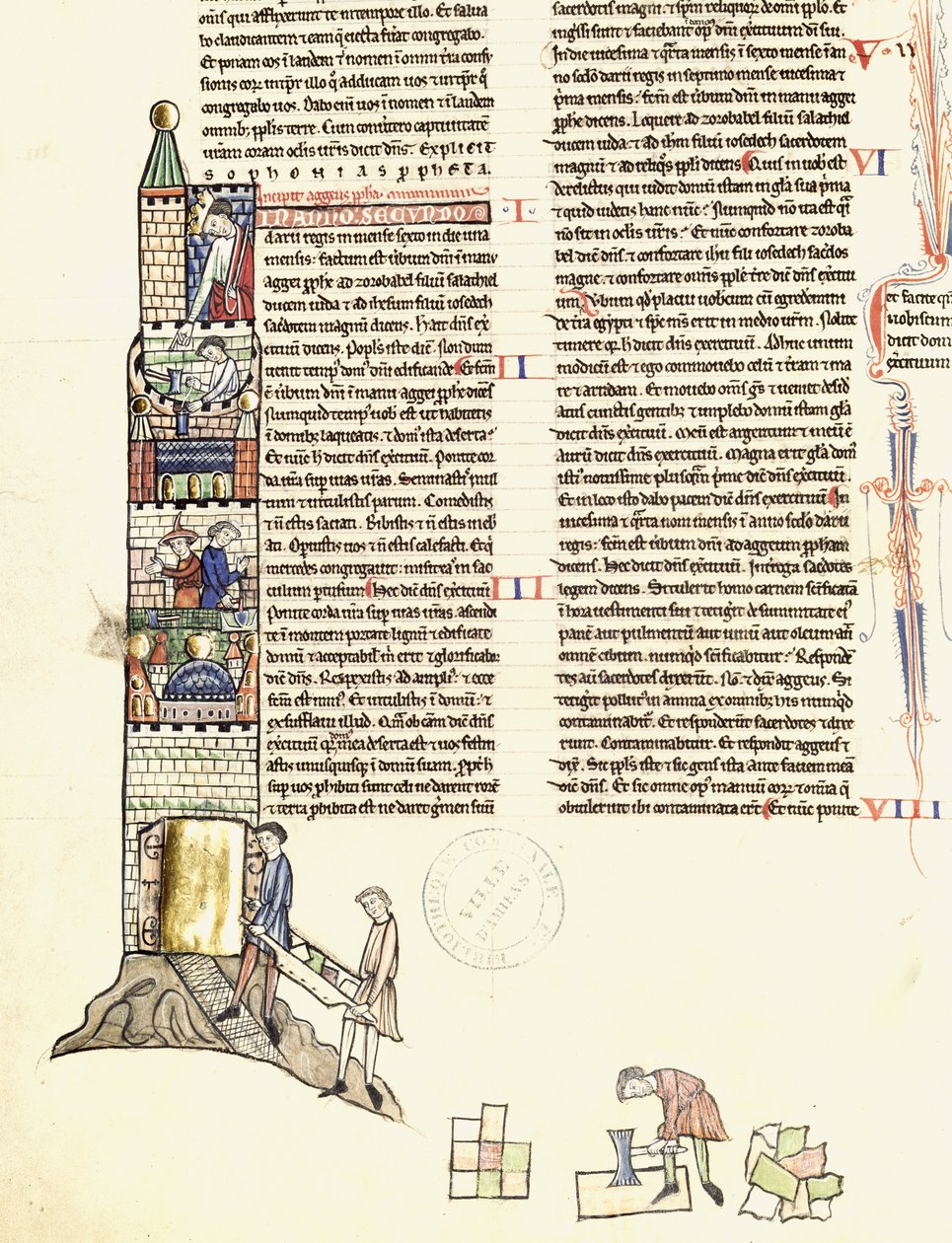 Ms 21 f.167v Konstruktion av ett torn av French School