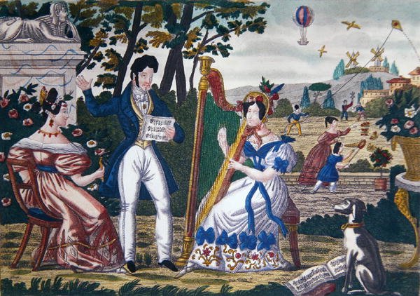 Friluftskonsert, ca 1840 (lito i färg) av French School