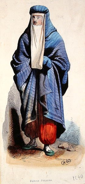 Persisk kvinna, ca 1840 (färglitografi) av French School