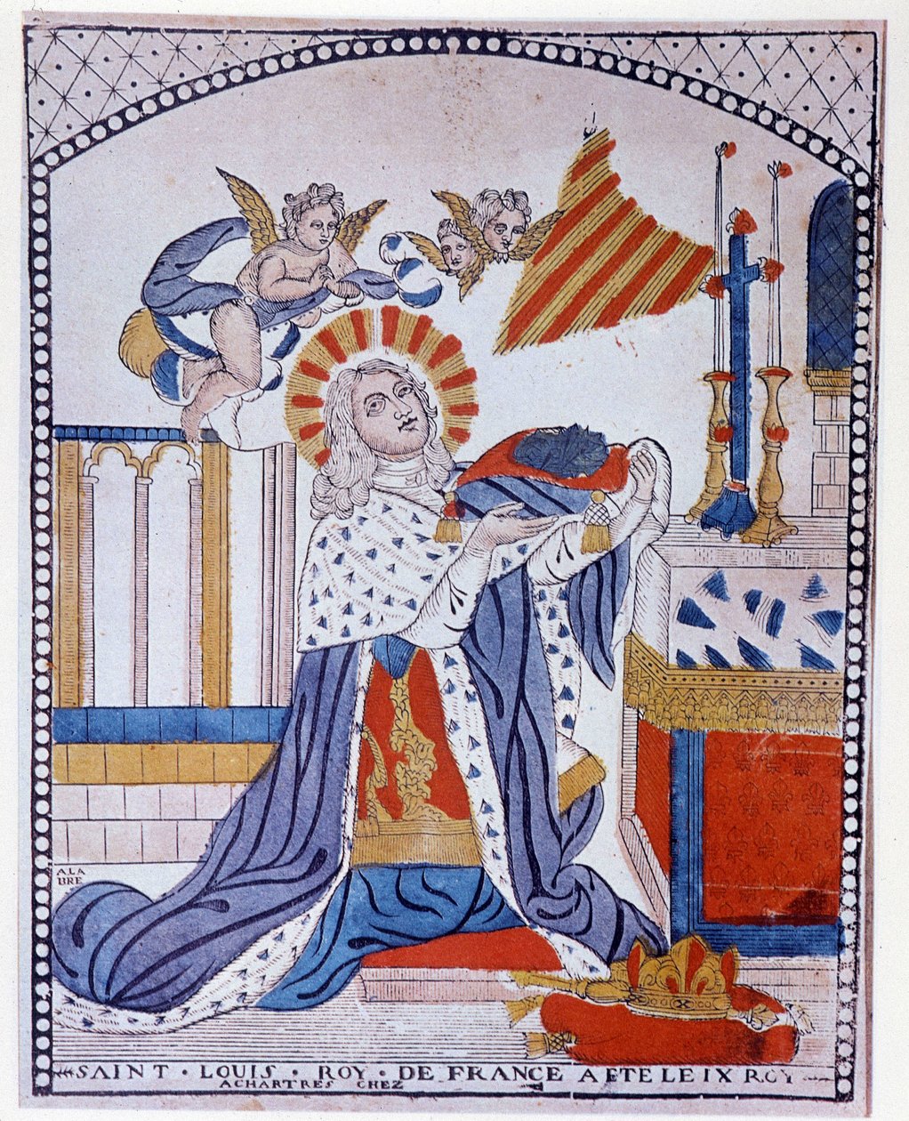 Porträtt av Saint Louis i bön av French School