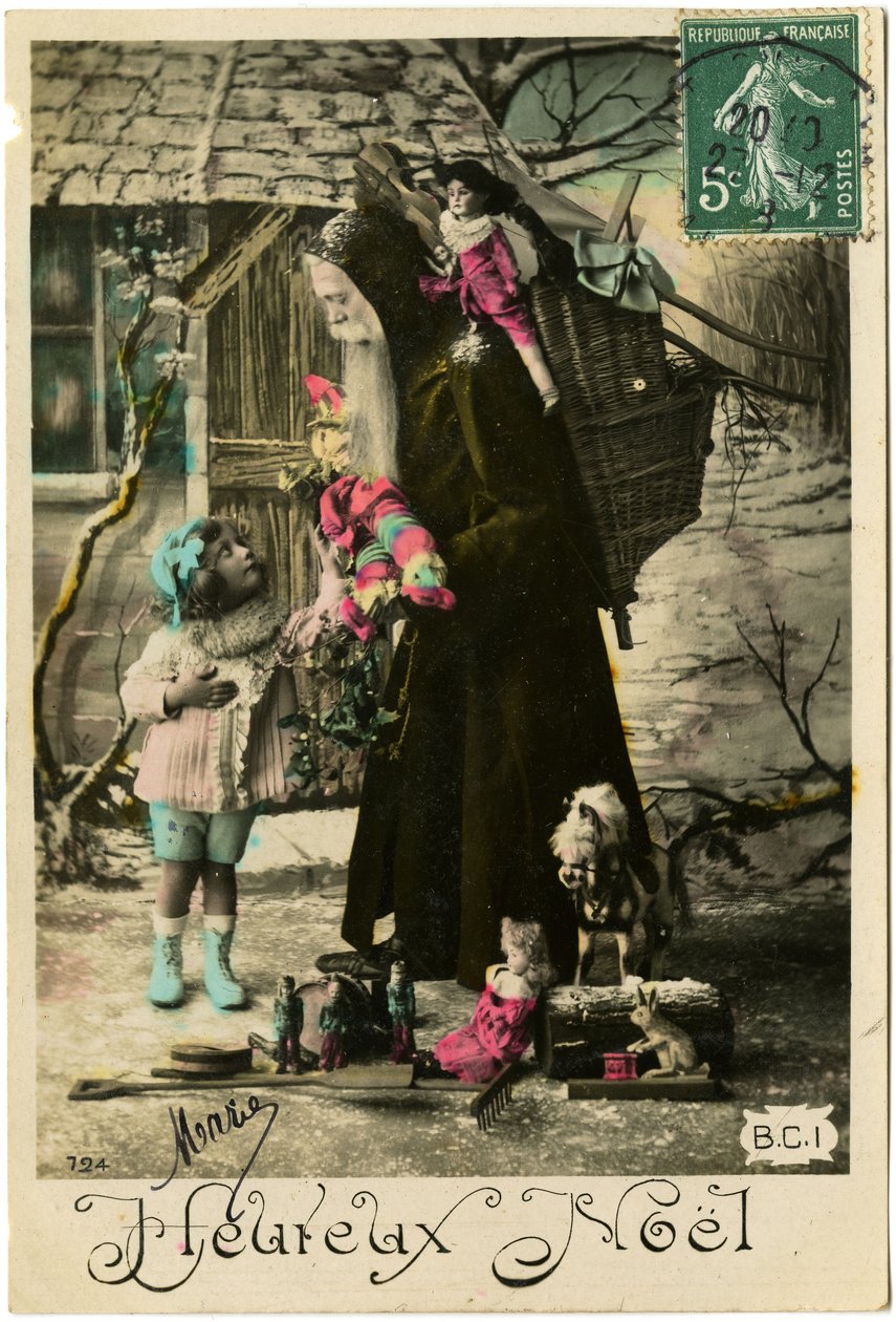 Vykort: Happy Christmas, Mary (tryckt papper) av French School