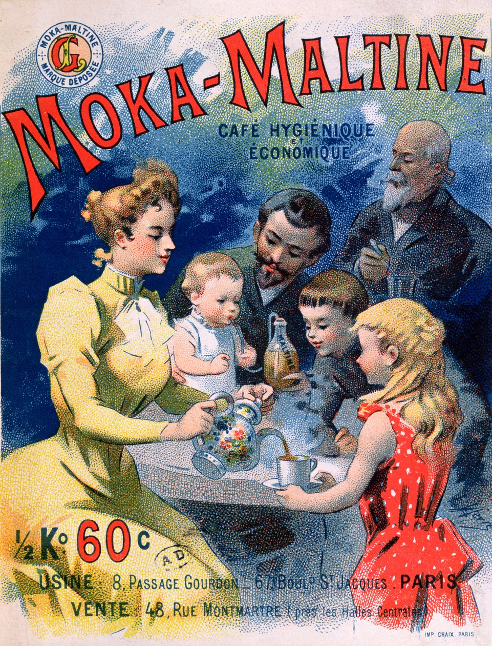 Affisch reklam Moka-Maltine kaffe, ca 1900 av French School