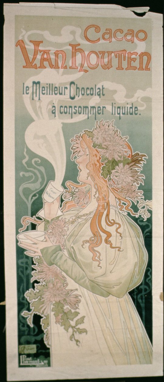 Affisch med reklam för "Vanhouten Cacao" (färglitografi) av French School