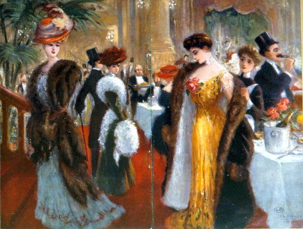 Mottagning i Paris c.1905-10 (färg litho) av French School