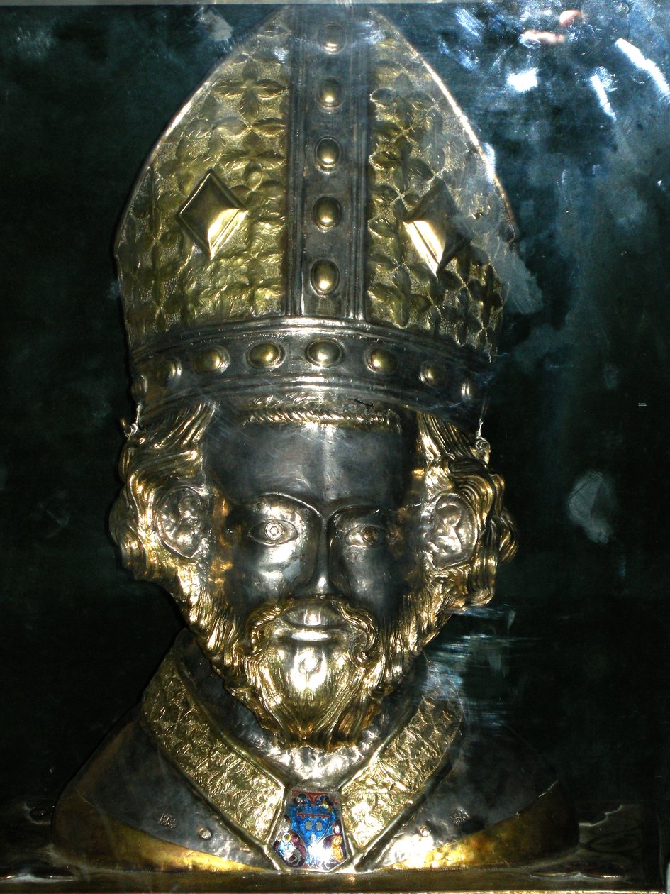 Relikviehuvud av St. Polycarp (silver och guld) av French School