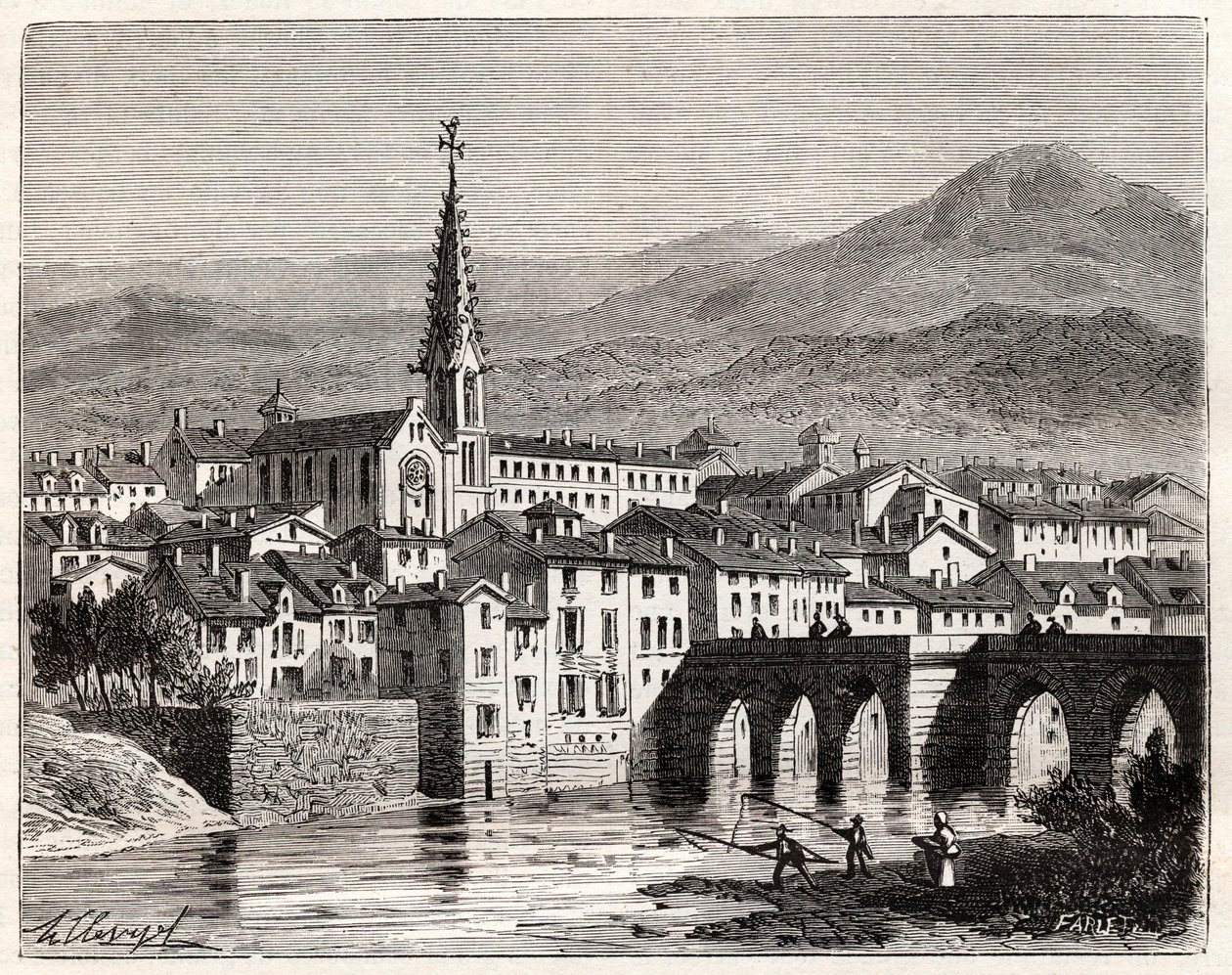Saint-Antonin-Noble-Val (Saint Antonin Noble Val) - Languedoc-Roussillon-Midi-Pyrenee - gravyr i "Frankrike illustree: geografi, historia, statistisk administration" av V.A. Malt-brunt. 1884 av French School