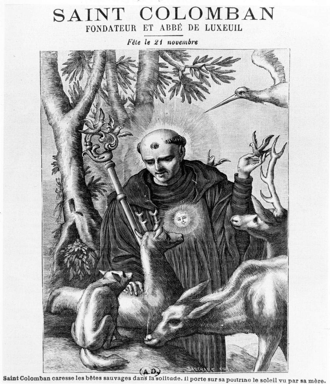 Saint Colombanus, tryck av Bauchart av French School