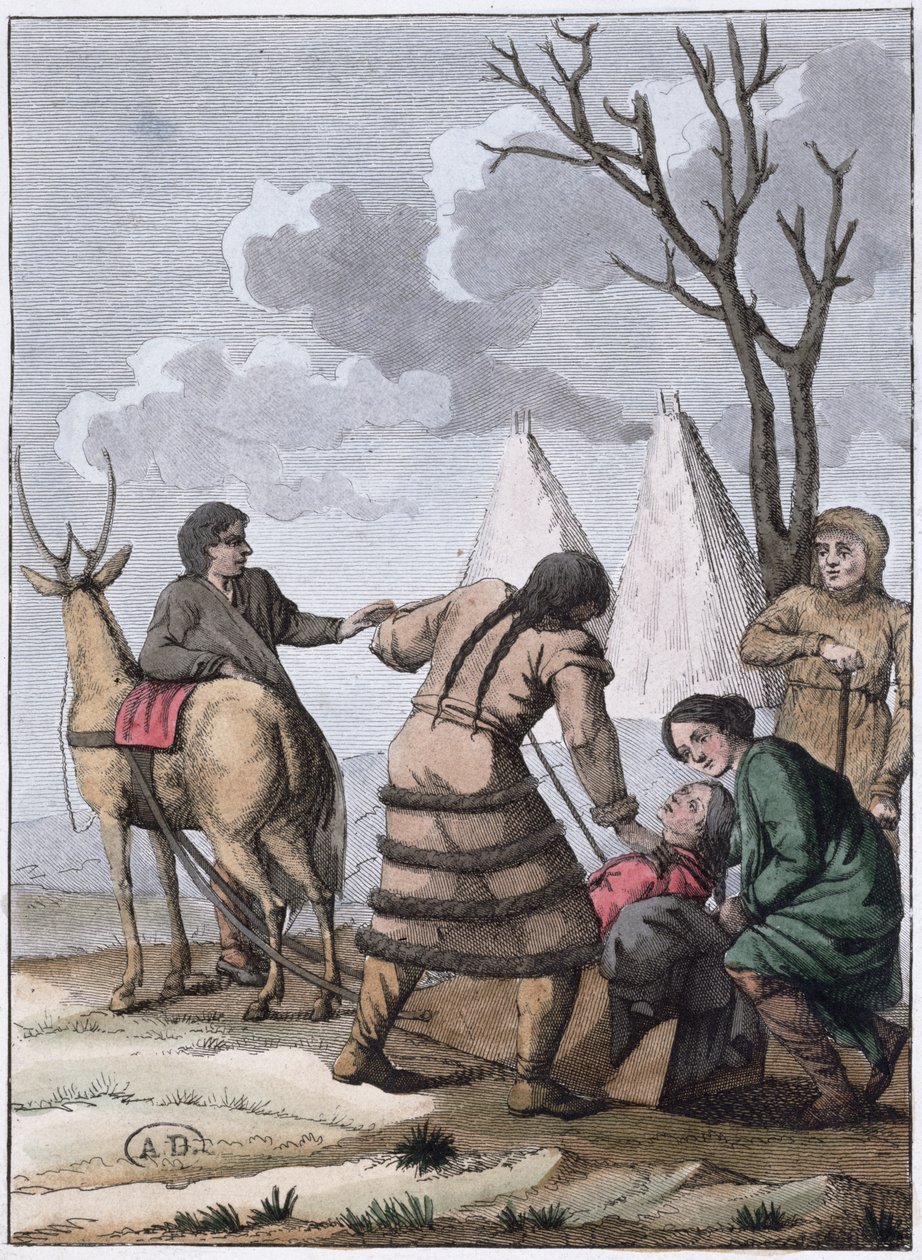 Samoyedes äktenskap, 1811 (färggravyr) av French School